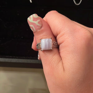 Square blue lace agate ring